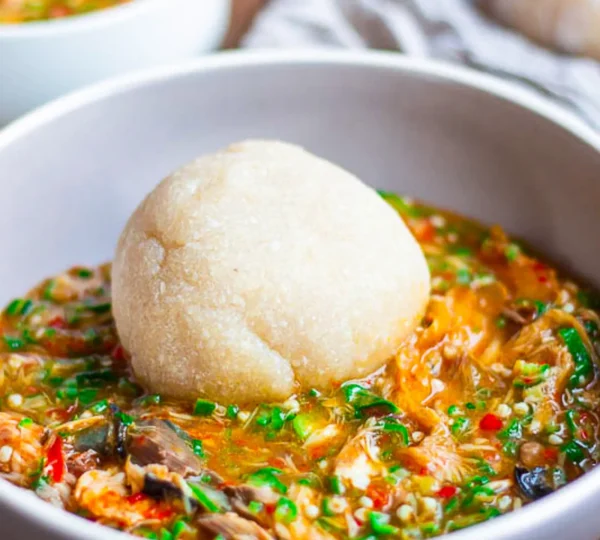 Oats swallow served with okra soup — a light, filling, and diabetic-friendly healthy Nigerian food dish.