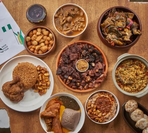 Assorted Nigerian street food and local meals experienced on guided Nigerian food tours in Lagos