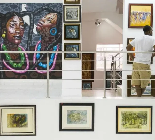 Colorful paintings inside Nike Art Gallery in Lagos showcasing Nigerian art and creativity — a must-see for anyone exploring fun things to do in Lagos.